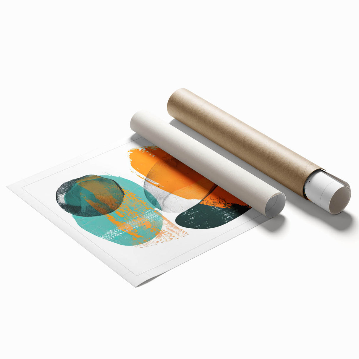 Abstract minimalist wall art print featuring soft pastel colors in a fluid design, rolled and packaged in a sturdy tube for secure delivery. Ideal for modern home decor.