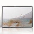 Large abstract wall art featuring swirling blue and gray tones on acrylic, framed in black.