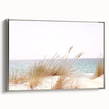 Landscape art painting of a summer scene on framed canvas, featuring vibrant colors and vintage poster style.