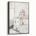 Framed abstract architecture wall art showcasing geometric shapes in black and white, perfect for modern decor. Side view highlights the sleek frame design.