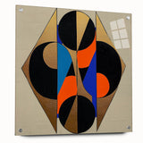 Abstract geometric acrylic glass design side view showcasing vibrant colors and sharp angles, secured with pins, perfect for modern decor and artistic displays.