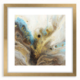 Abstract gold-framed artwork showcasing vibrant splatter designs on a mat background, ideal for modern decor, enhancing aesthetic appeal in any room.