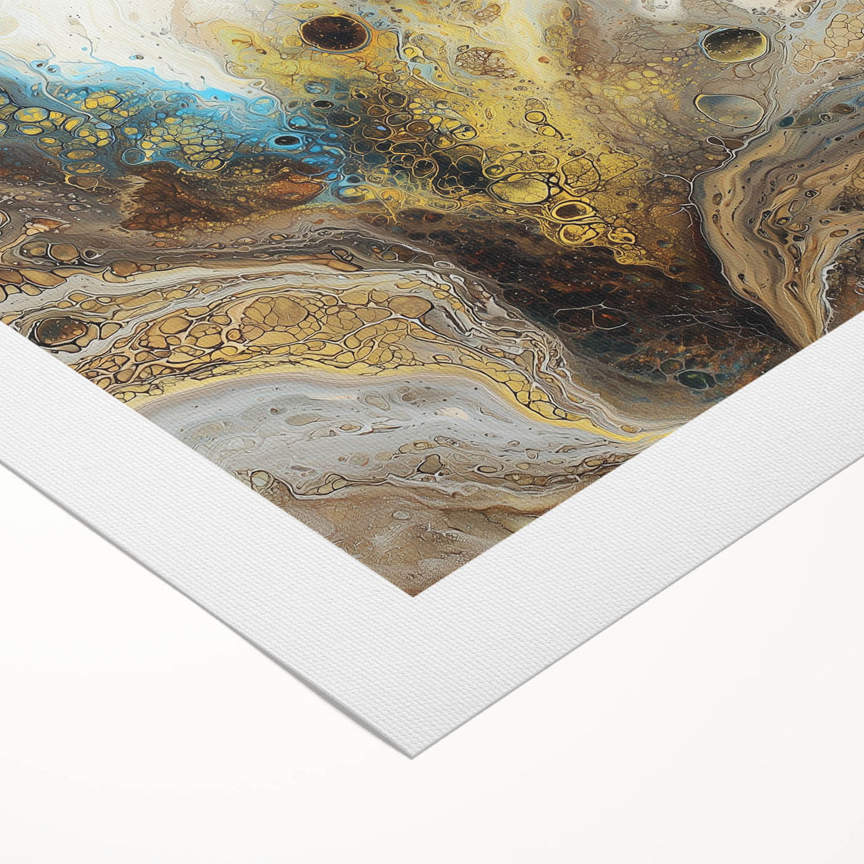 Abstract splatter art canvas featuring vibrant colors of blue, yellow, and red, rolled for easy shipping, perfect for modern home decor. Ideal for adding a splash of creativity to any wall space.
