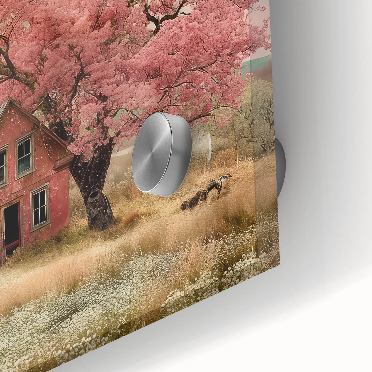 Mid-century modernist abstract art in muted earth tones on acrylic glass, ideal for dining room ambiance.