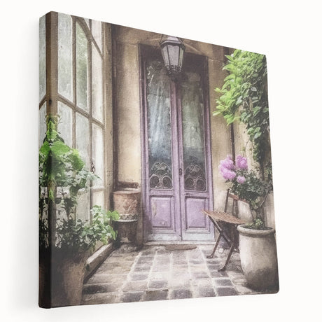 Large canvas print of a French door in muted beige and ivory tones, suitable for kitchen wall art.