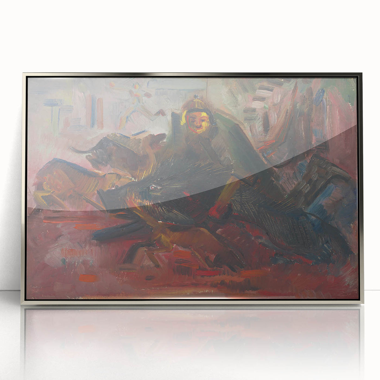 Expressionist Hunting Scene – Bold Abstract Boar Hunt Canvas Art