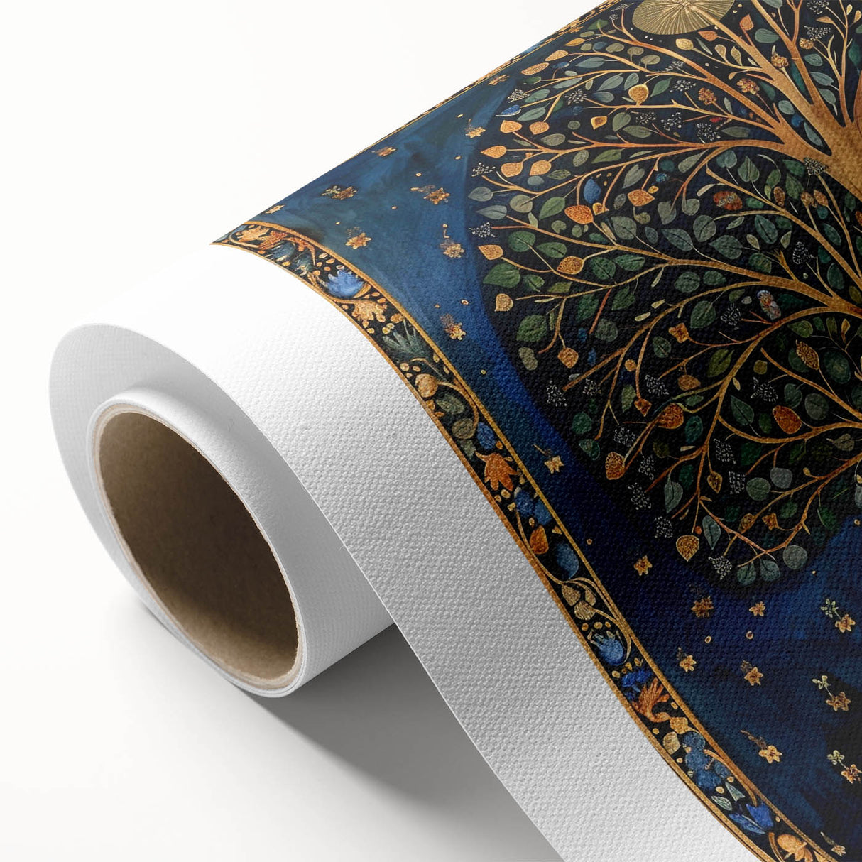 Vibrant rolled canvas wall art showcasing an intricate design of colorful flowers and botanical leaves, perfect for adding a touch of nature-inspired decor to any space.