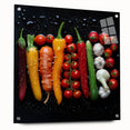 Acrylic print of colorful fruits in abstract style, suitable for dining room decor.