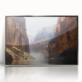 Framed acrylic artwork showcasing a vibrant landscape of canyons, featuring striking silver accents. Ideal for modern home decor, adding depth and color to any space.