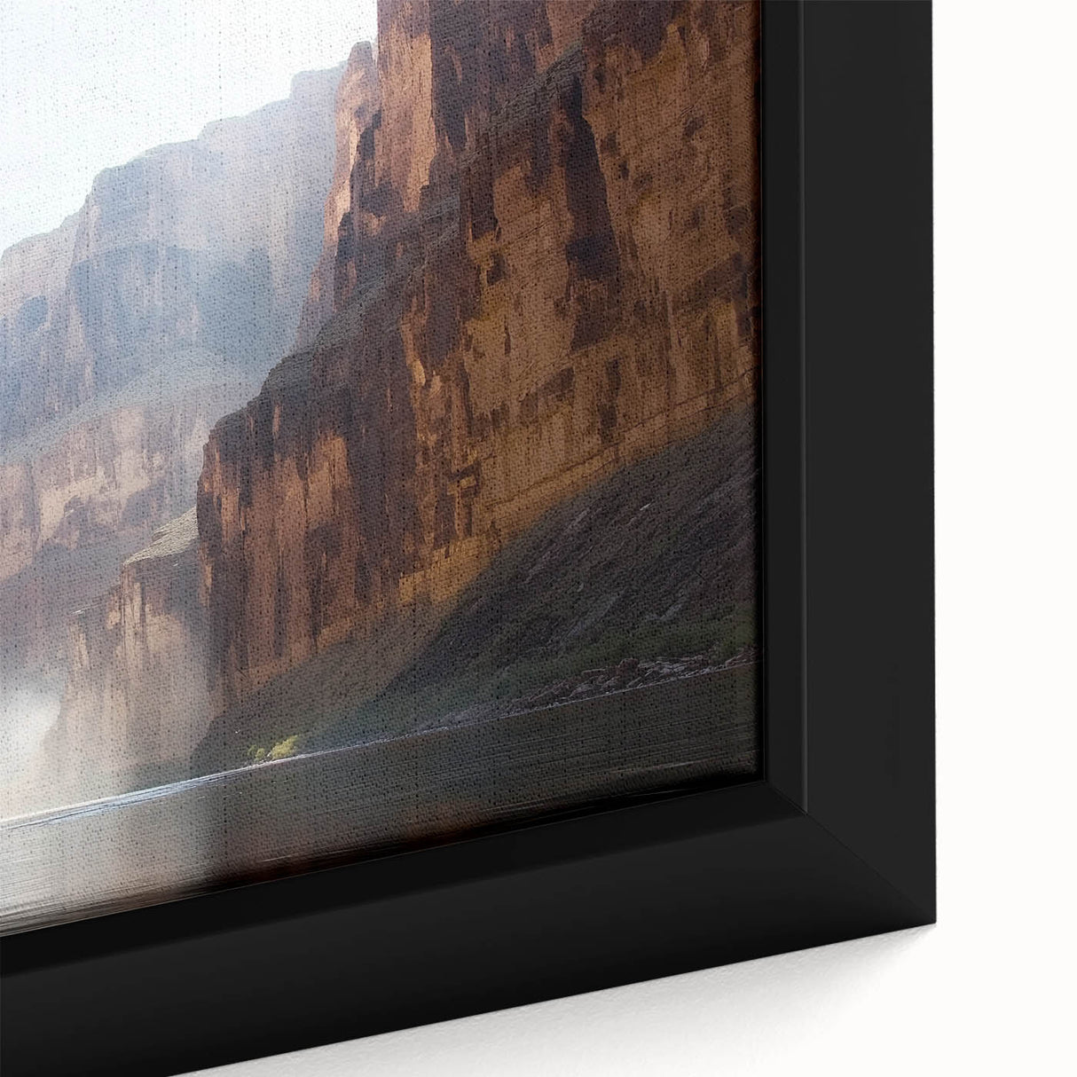 Framed canvas artwork showcasing a vibrant landscape of canyons with rich colors and intricate details, perfect for enhancing home decor and creating an outdoor ambiance.
