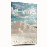 Acrylic glass artwork displaying a stunning side view of tranquil sand dunes, featuring soft beige and golden tones, designed for elegant home decor. Perfect for nature-inspired interiors.