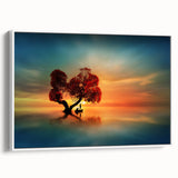 Framed canvas artwork showcasing a vibrant landscape of fields in rich greens and yellows, designed to add a touch of nature to home decor. Side view emphasizes the sleek white frame that complements modern interiors.
