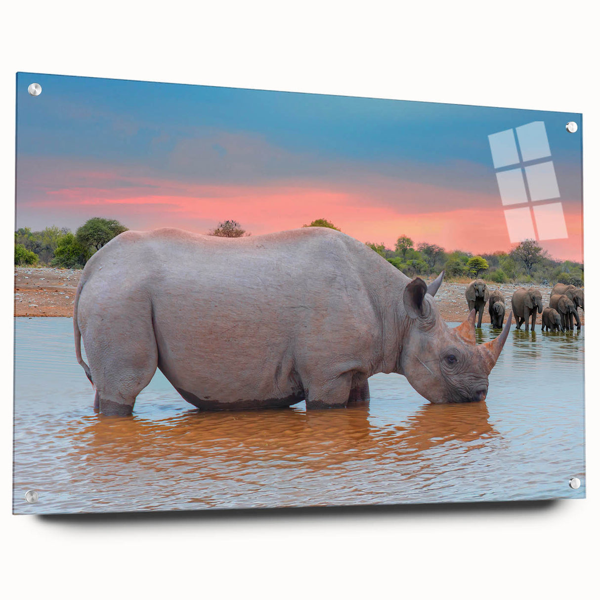Large abstract wall art depicting Namibian scenery in earth tones on acrylic glass.