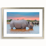 Abstract art print of a Namibian landscape in muted earth tones on a framed silver mat, ideal for dining room decor.