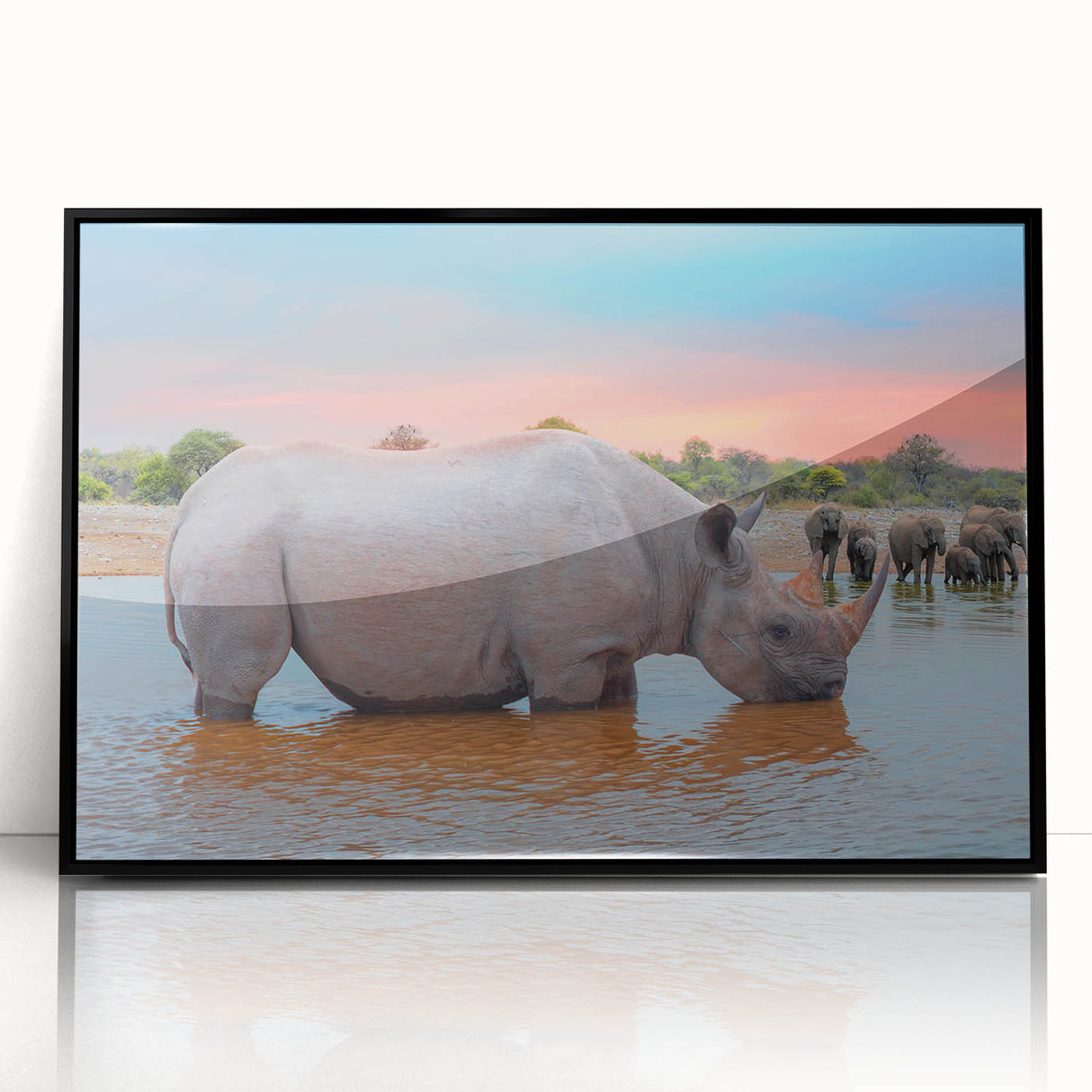 Large abstract wall art depicting a serene Namibian landscape, in muted earth tones on a framed acrylic.