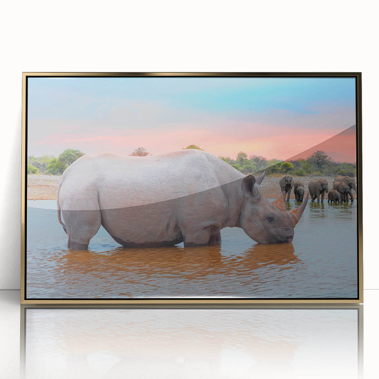 Mid-century modernist art depicting the Namibian landscape in earth tones on a framed acrylic.