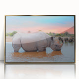 Mid-century modernist art depicting the Namibian landscape in earth tones on a framed acrylic.