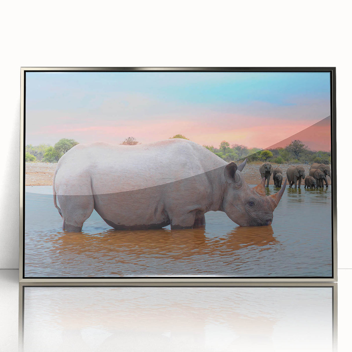 Framed acrylic print of an African landscape with muted earth tones, ideal for modern art wall decor.