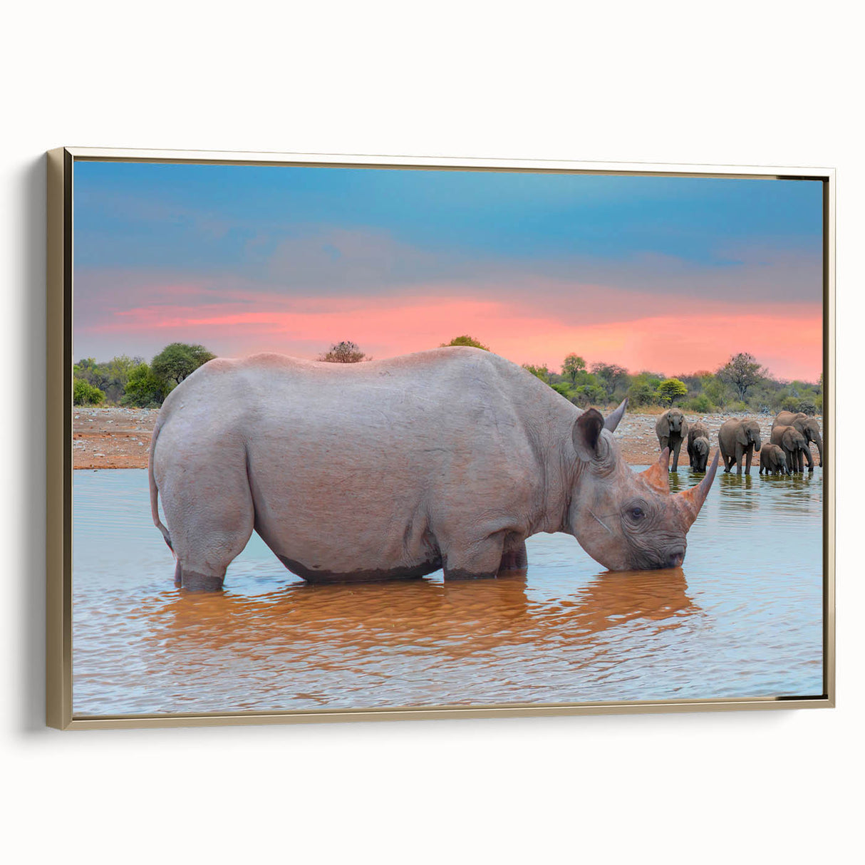 Landscape art painting of a Namibian scenery on a framed canvas, featuring vibrant earth tones, ideal for living room decor.