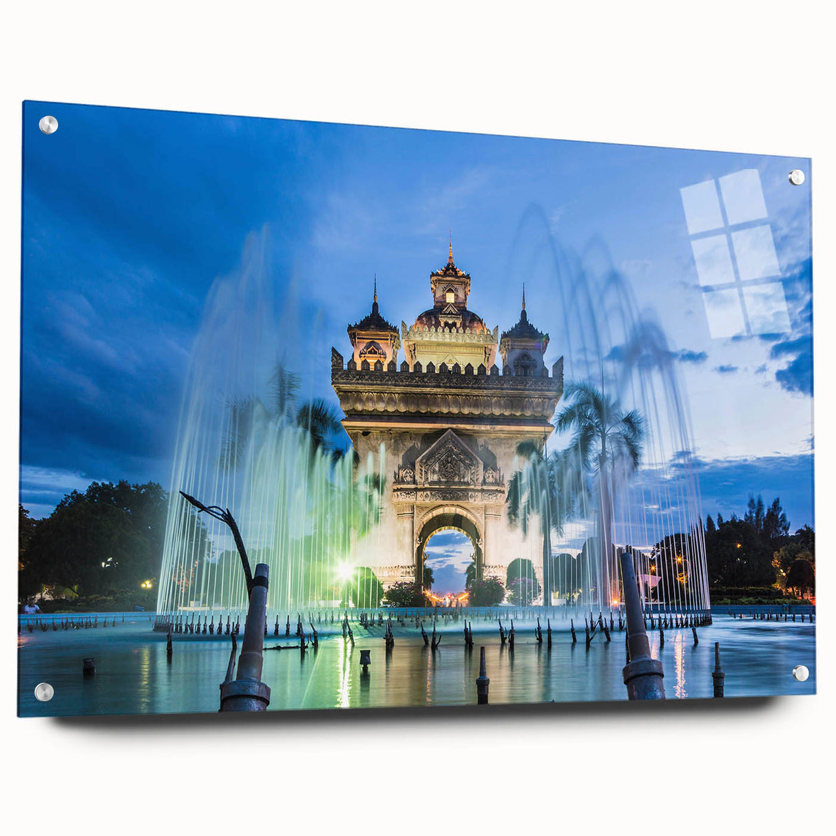 Acrylic print of a Laos scenery in soft blue and green tones, suitable for bedroom or dining room decor.