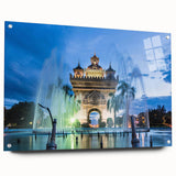 Acrylic print of a Laos scenery in soft blue and green tones, suitable for bedroom or dining room decor.