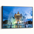 Black and white framed canvas featuring a vintage-style Laos landscape, ideal for bedroom wall decor.