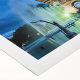 Art deco poster featuring a serene Laos landscape in pastel colors on rolled canvas, ideal for dining room wall art.