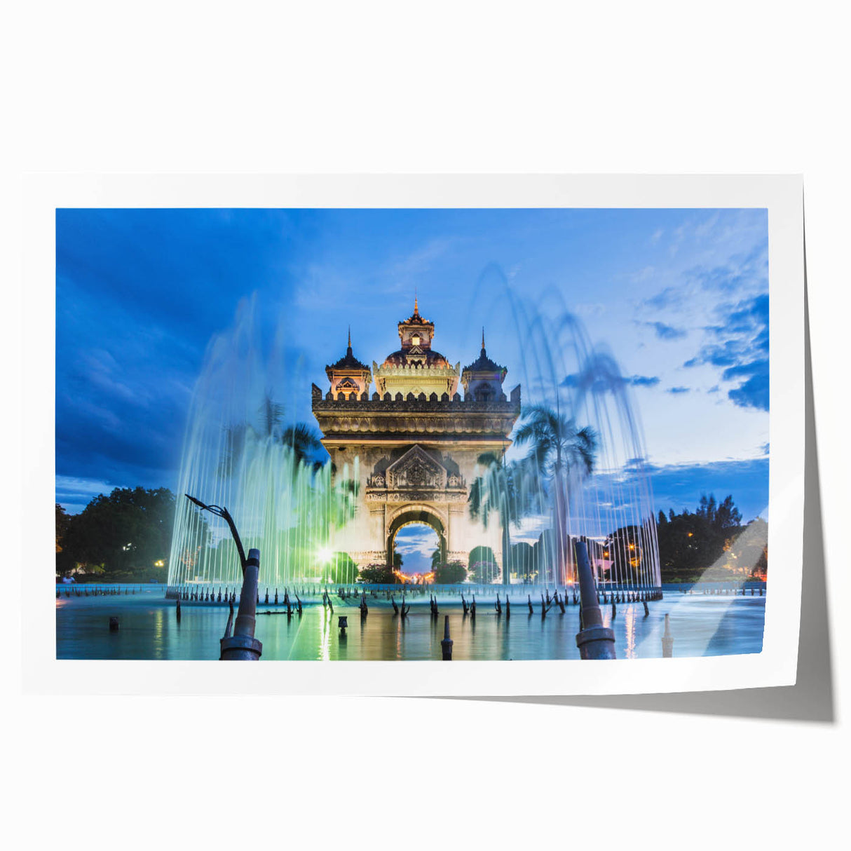 Extra large rolled print depicting Laos scenery with vibrant green and earth tones, ideal for art wall dining room.