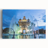 Black and white photograph of a serene Laos landscape on large stretched canvas, ideal for kitchen wall art.