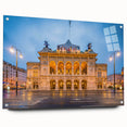 Large abstract wall art depicting a European Austrian landscape in muted earth tones, printed on acrylic glass.