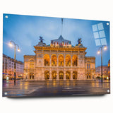 Large abstract wall art depicting a European Austrian landscape in muted earth tones, printed on acrylic glass.
