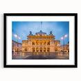 Abstract art print depicting a vibrant, textured European scenery in a black frame, ideal for living room decor.