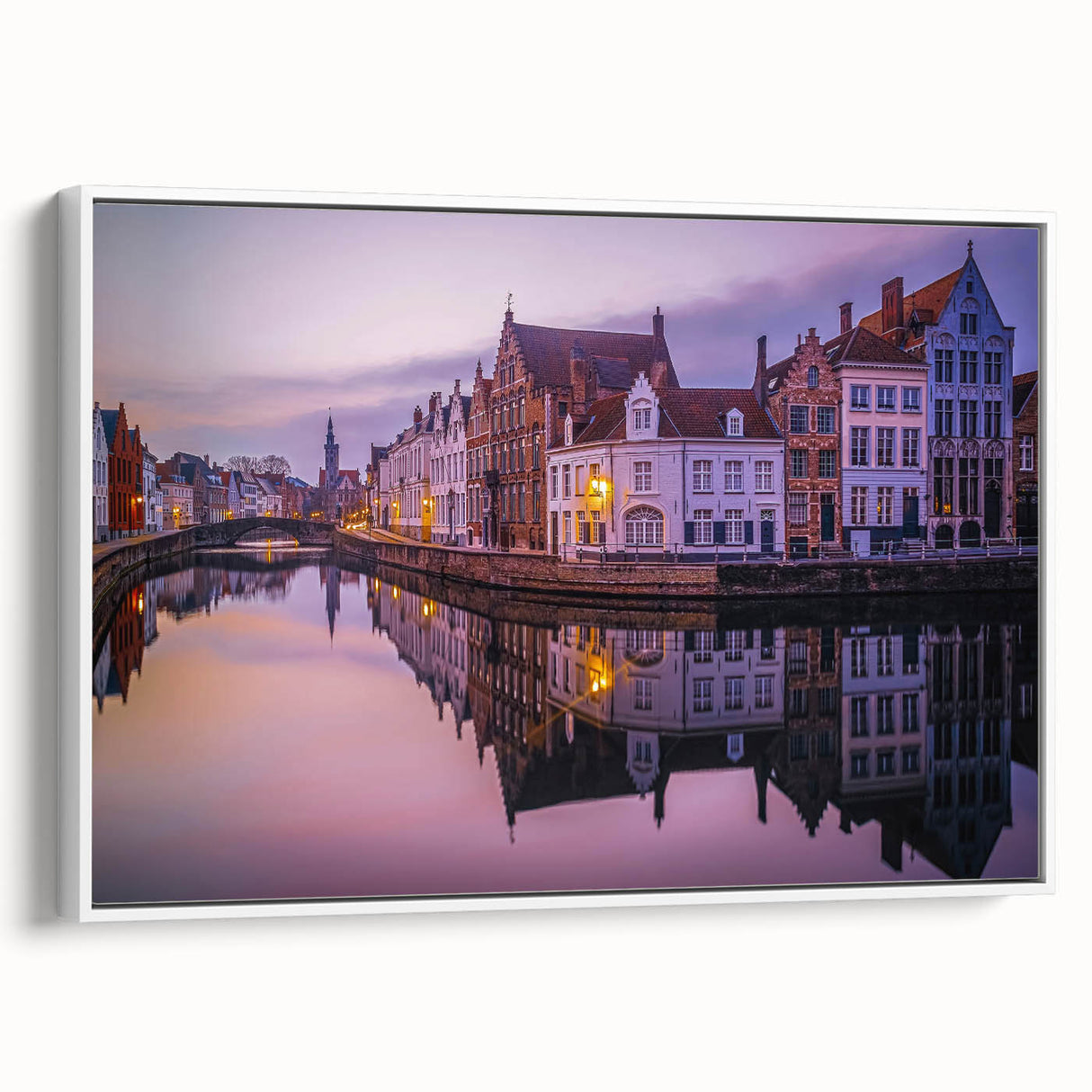 Vintage poster art of a European cityscape in vibrant colors on a large framed canvas, suitable for living room decor.