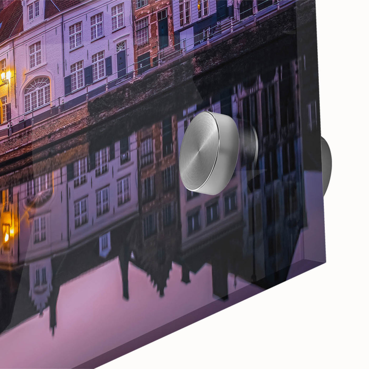 Large abstract wall art featuring a mid-century modernist style European scenery in muted earth tones.