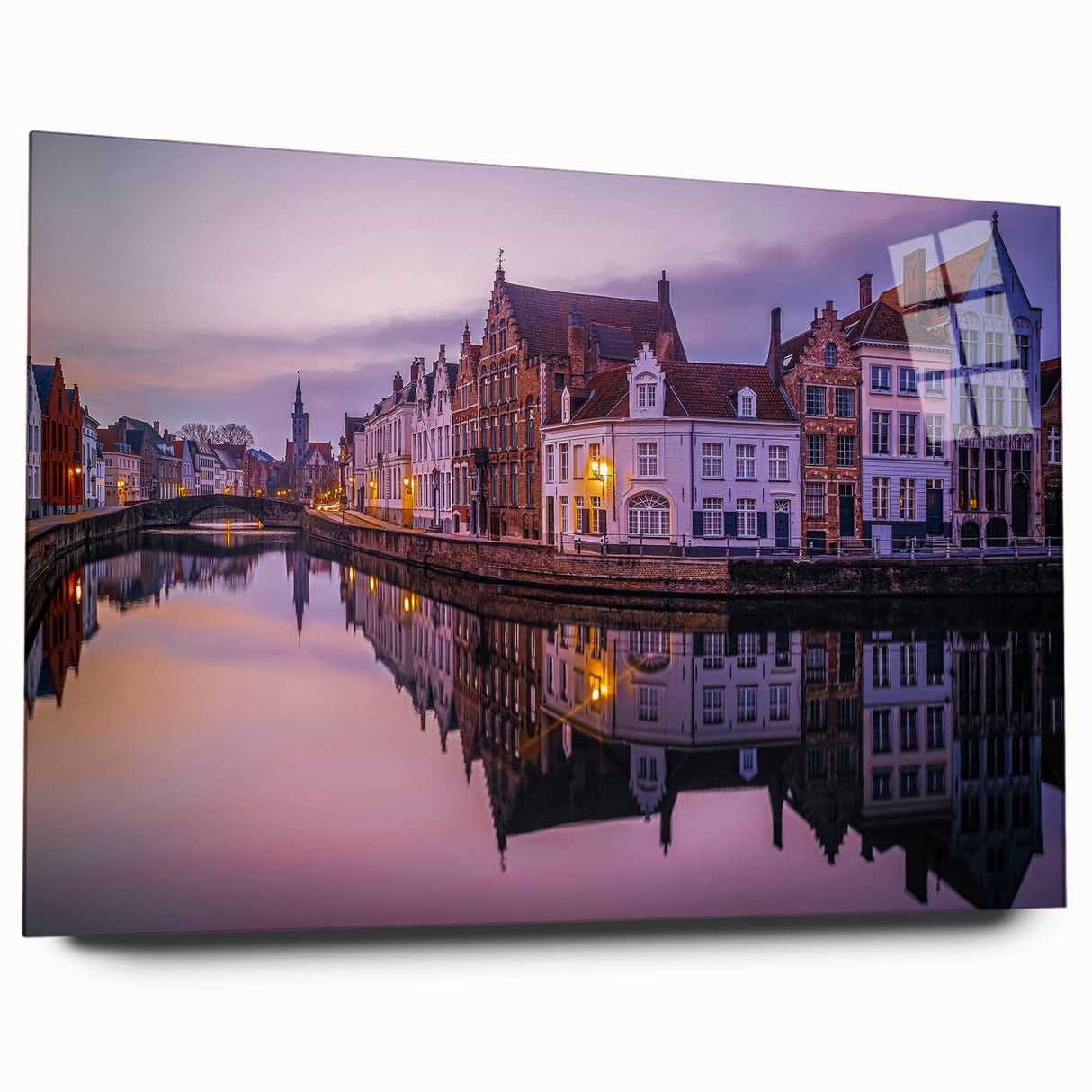 Large abstract print of European scenery in muted earth tones on acrylic glass, ideal for bedroom or dining room art.
