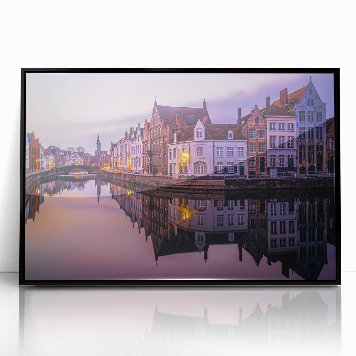 Large abstract wall art depicting a European cityscape in muted gray and blue tones on a framed acrylic.