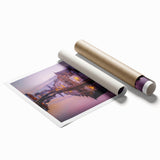Rolled print of a European Belgian landscape with soft floral elements in pastel shades, ideal for classy bathroom wall art.