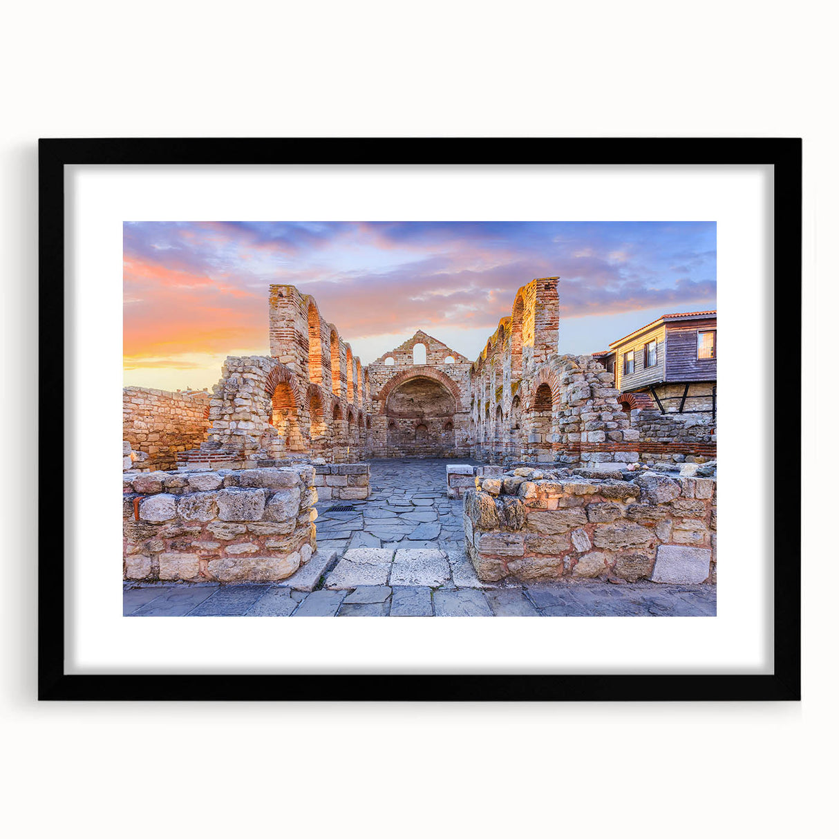 Extra large abstract art print featuring colorful, textured scenery of Bulgaria on a framed canvas.
