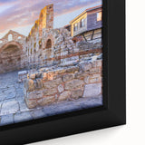 Black framed canvas featuring a textured, colorful Bulgarian landscape, ideal for living room decor.