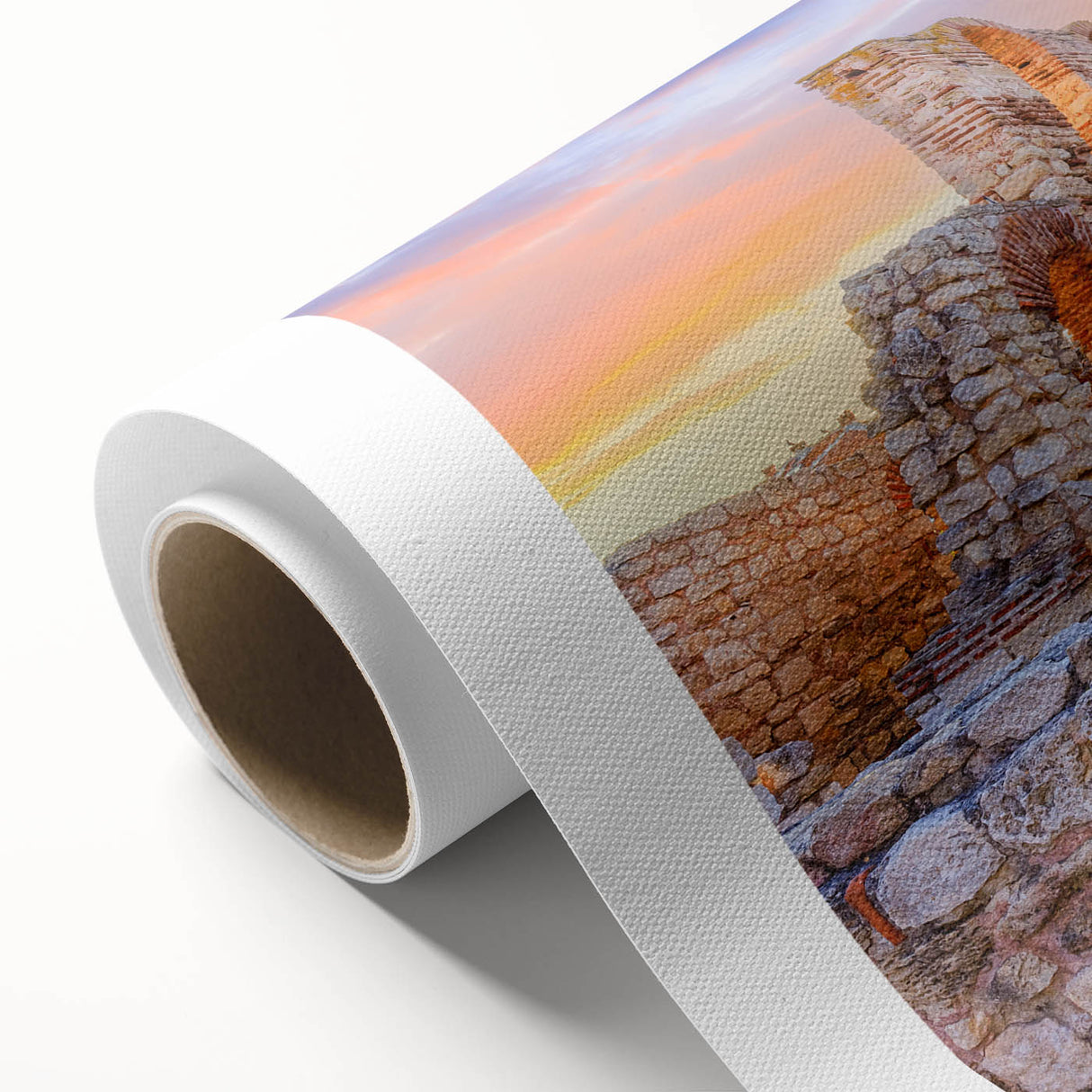 Art Deco style poster of European scenery on rolled canvas, featuring soft pastel colors, ideal for nursery wall art.