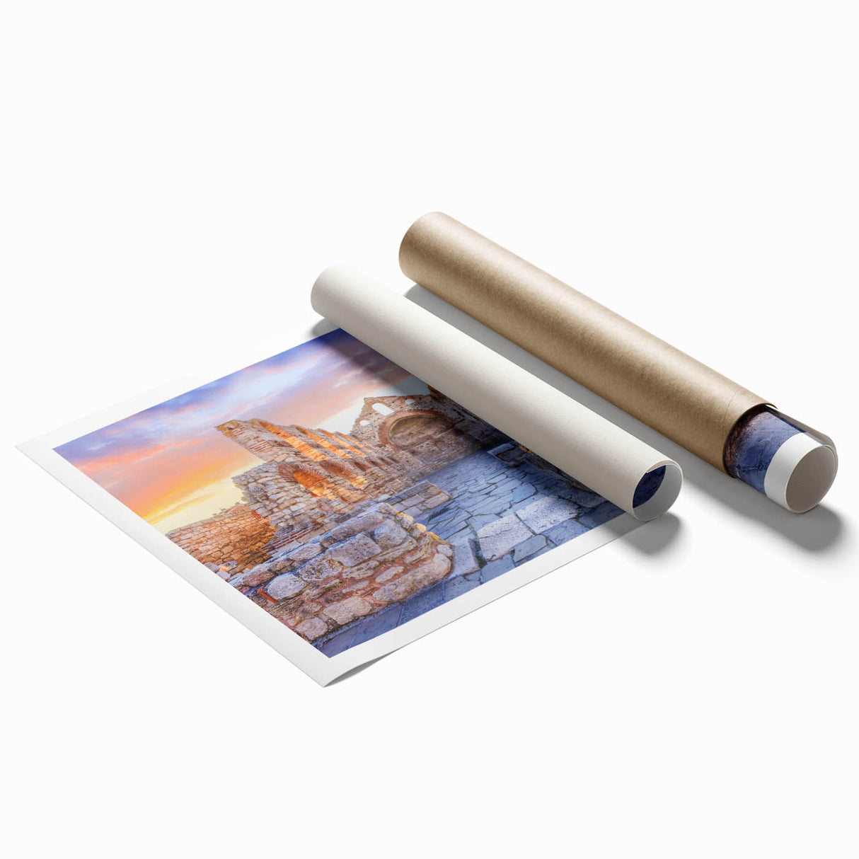 Extra large rolled print of a Bulgarian landscape with vibrant green fields and distant mountains.
