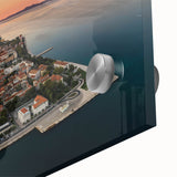 Large abstract wall art depicting a Croatian landscape in muted earth tones on acrylic glass.