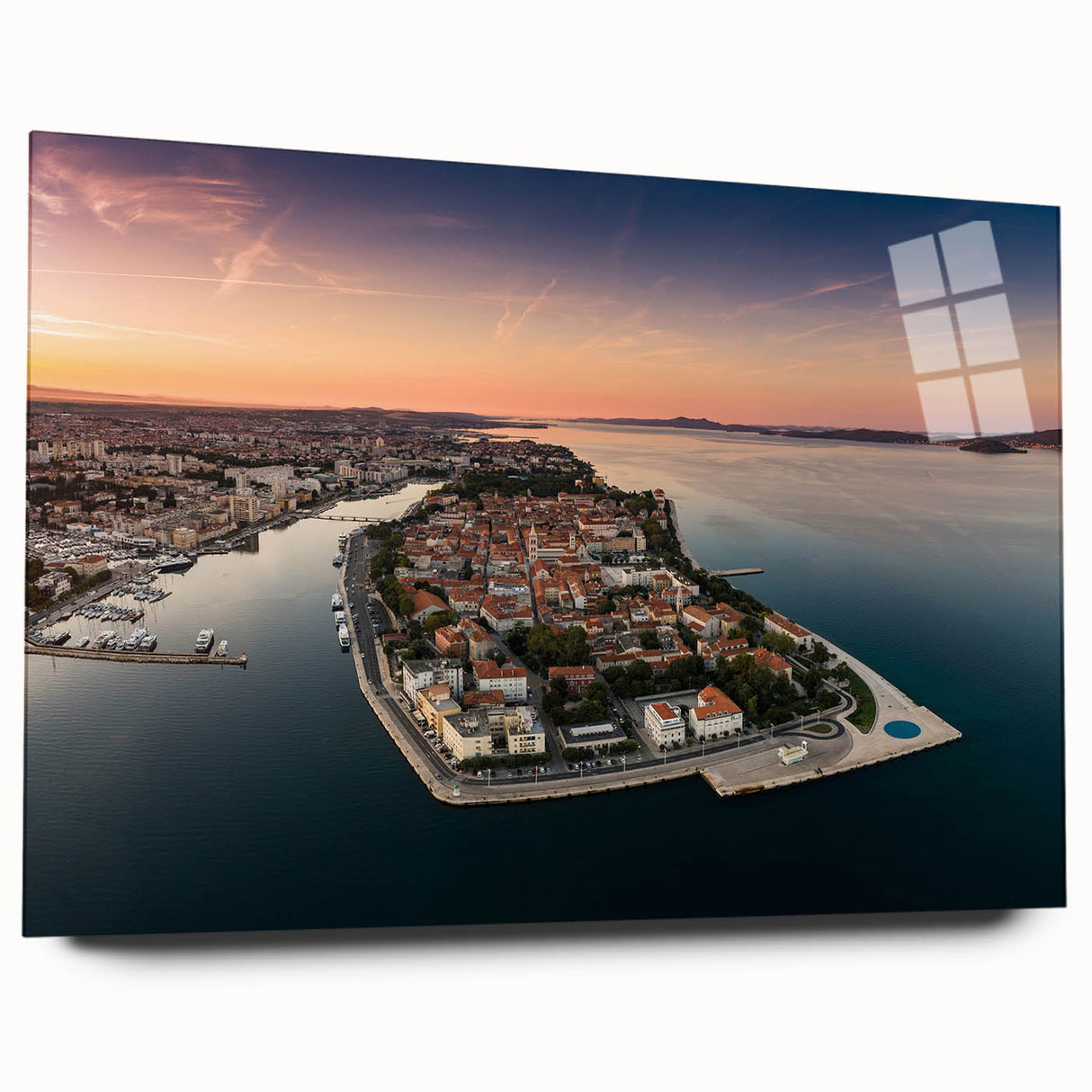 Large abstract wall art of a Croatian landscape in muted earth tones on acrylic glass.