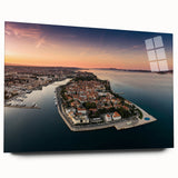 Large abstract wall art of a Croatian landscape in muted earth tones on acrylic glass.