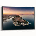 Black and white framed canvas of a Croatian landscape, ideal for bedroom decor.