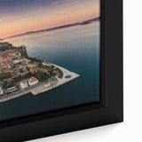 Extra large framed canvas featuring a textured depiction of a Croatian landscape in black with colorful accents.