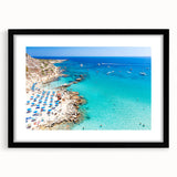 Abstract art print of a European scene in vibrant, colorful tones on a large framed canvas, ideal for living room decor.