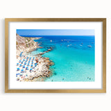 Abstract art print of European scenery in Cyprus, depicted in muted earth tones on a framed canvas.