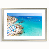 Extra large abstract art print of a textured European scenery in muted earth tones, framed in silver.