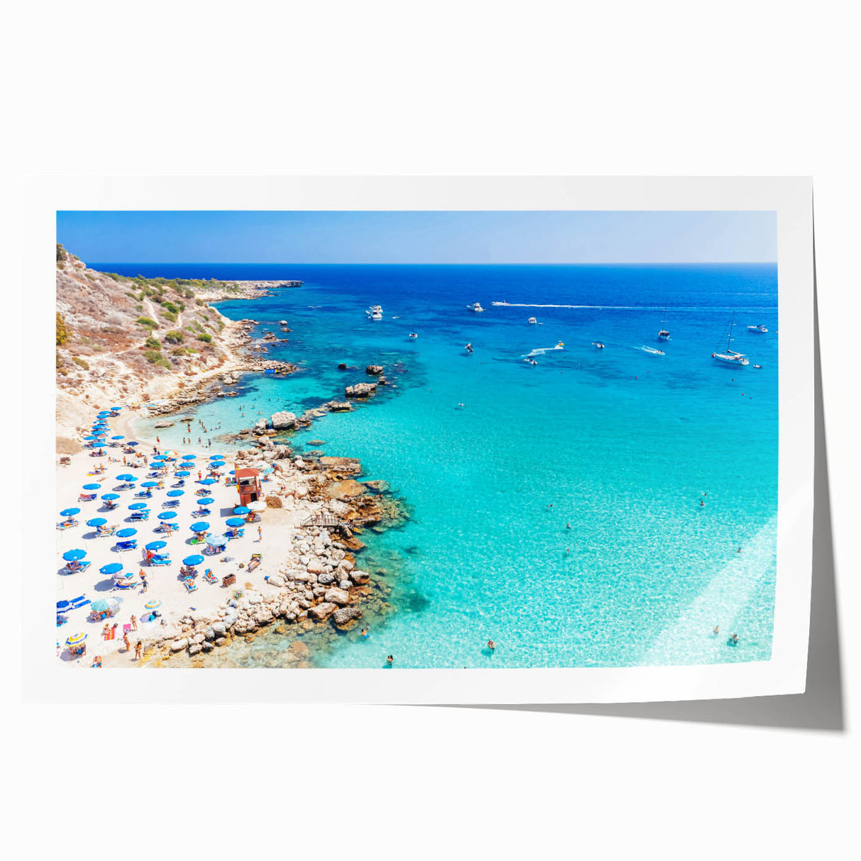 Extra large rolled print featuring a serene Cyprus landscape with vibrant green and floral elements.